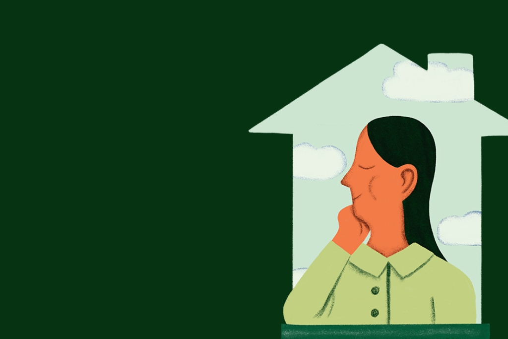 Kuvituskuva ihmisestä talon sisällä.